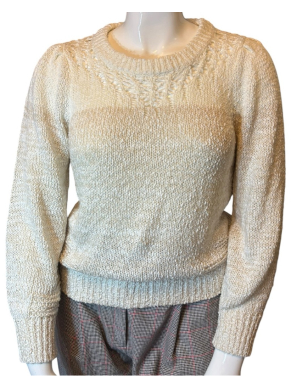 Heartloom Cream Textured Knit Sweater, L, Openwork Coastal Neutral - Picture 2 of 16